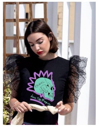 Cami Skull Negra Organza...