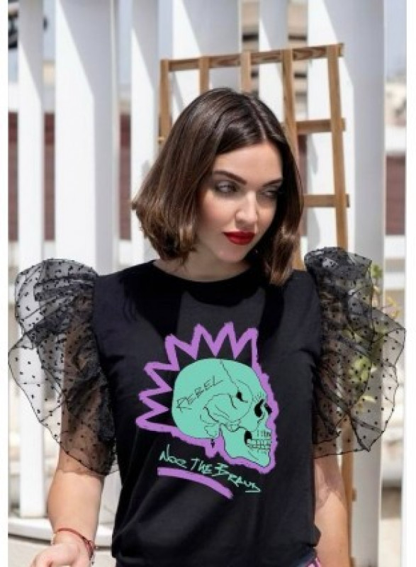 ▷ Cami Skull Negra Organza Noc the Brand| Sopotey 2