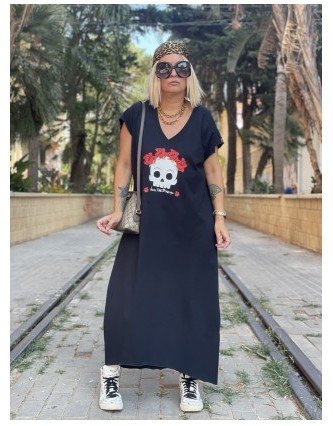 Vestido Over Flower Skull...