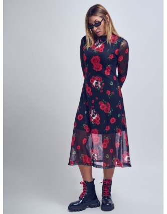 Vestido Midi Rosas Tul Aire...