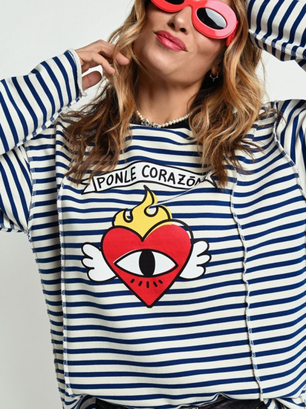 ▷ Comprar Sudadera Ponle Corazón Azul/Blanca Aire Retro| Sopotey Woman. 2