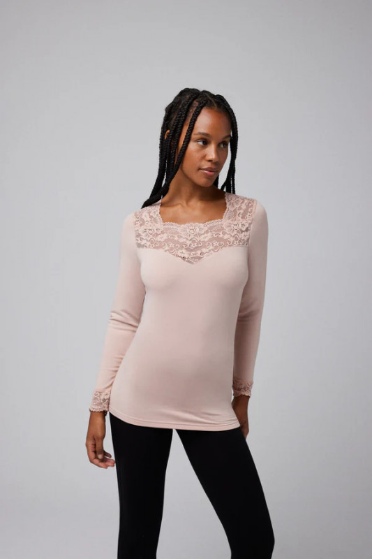 Camiseta térmica encaje manga larga Nude 2