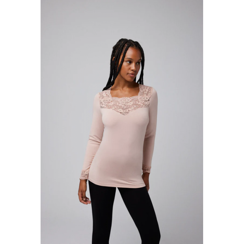 Camiseta térmica encaje manga larga Nude