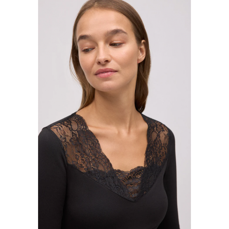 Camiseta térmica pico encaje cruzado Negra