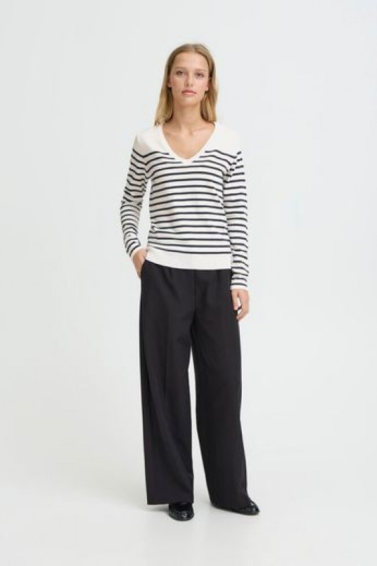 Jersey Luls V-Neck Solid White Te Stripe ICHI 2