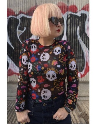 Camiseta Tul Skull Flower...