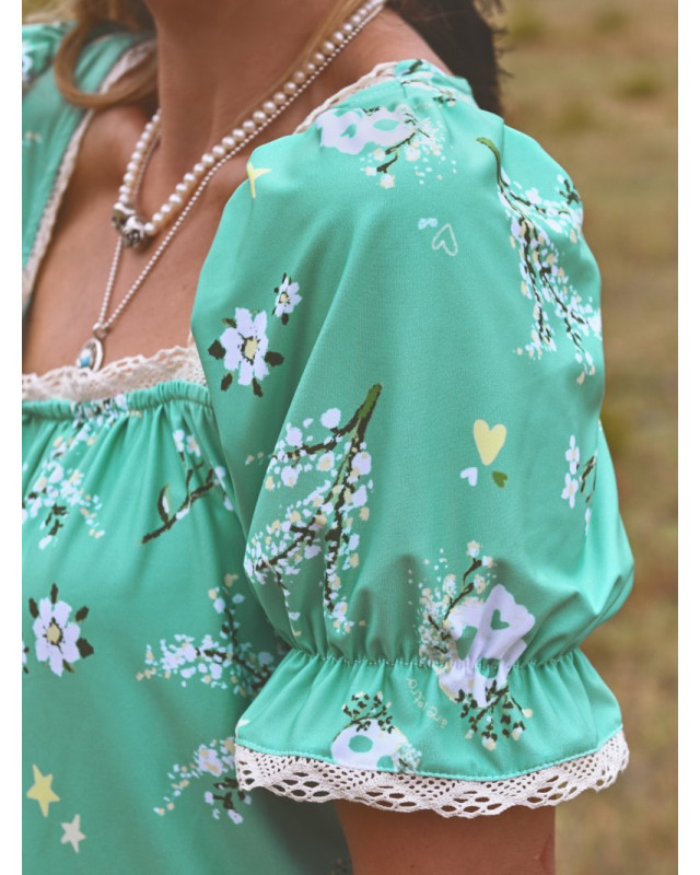 ▷ Camisa Flora Verde Agua Aire Retro | Sopotey 2