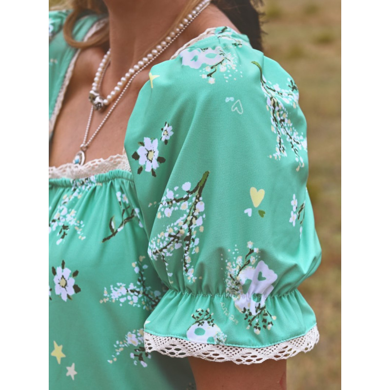 ▷ Camisa Flora Verde Agua Aire Retro | Sopotey