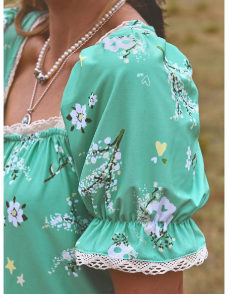 ▷ Camisa Flora Verde Agua Aire Retro | Sopotey